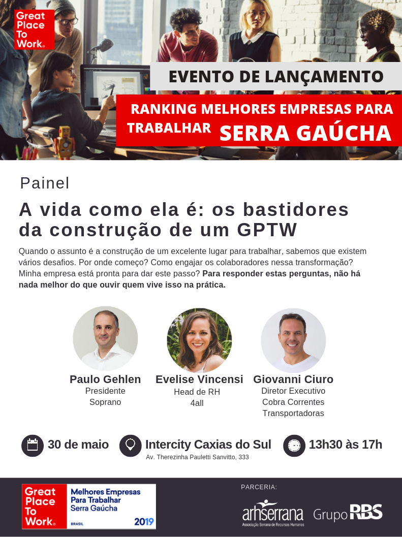 Lançamento do  Ranking GPTW Serra Gaúcha 2019